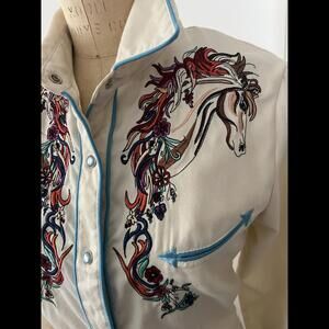 Scully Women's button down horse embroidered